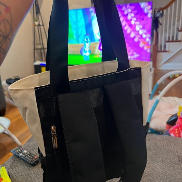 2pcs Set Black-Cream Convertible Mini Backpack Purse for Women & Teen Girls - Picture 7 of 9